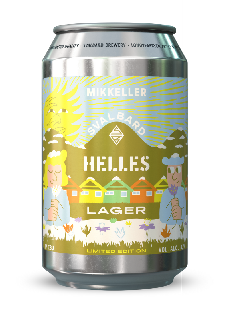 Mikkeller Svalbard Helles Lager can with colorful label on a white background